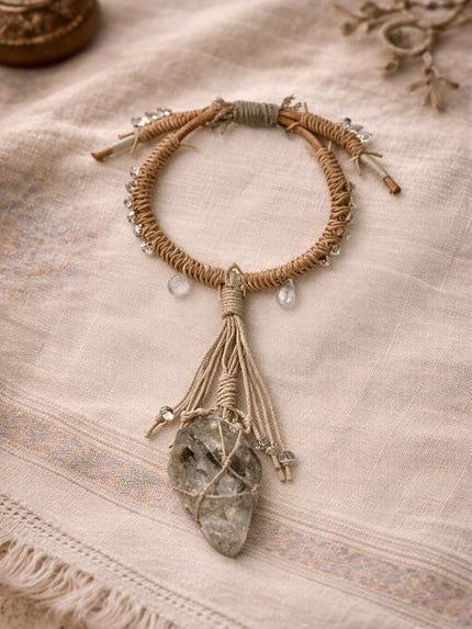 Pure Lotus Raw Crystal Yak Leather Five Elements Tibetan Bracelet
