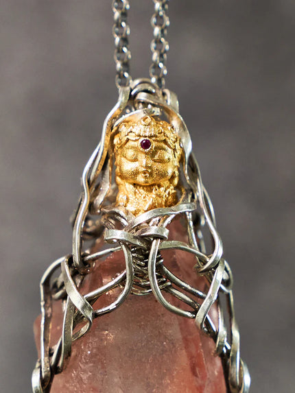 Compassion Rose Quartz Green Tara Totem Silver Necklace