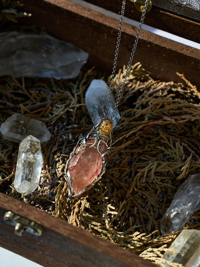 Compassion Rose Quartz Green Tara Totem Silver Necklace