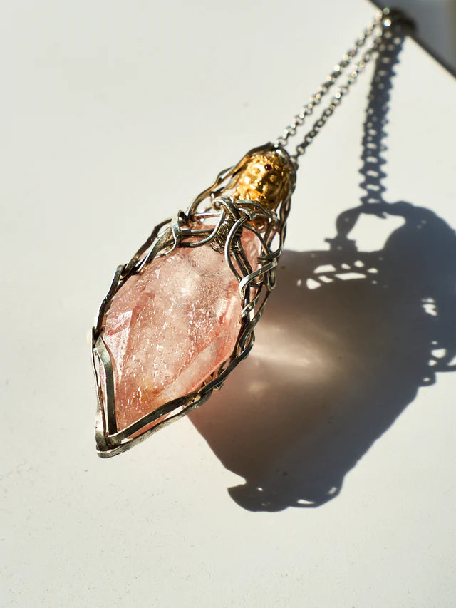 Compassion Rose Quartz Green Tara Totem Silver Necklace