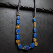 Gold Accented Lapis Lazuli Barrel Bead Necklace