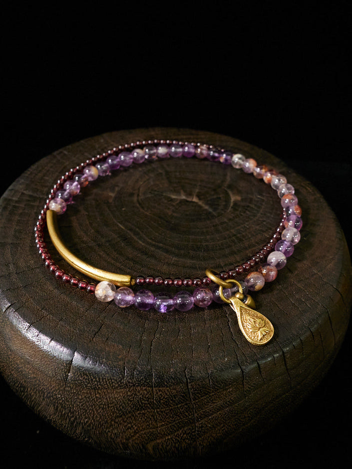 Spiritual Harmony Amethyst Ghost and Garnet Bracelet with Copper