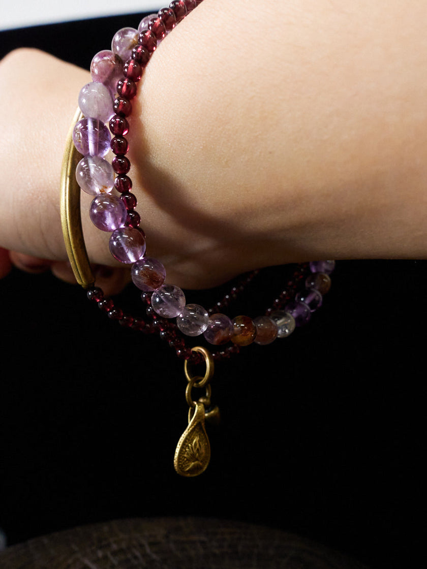 Spiritual Harmony Amethyst Ghost and Garnet Bracelet with Copper