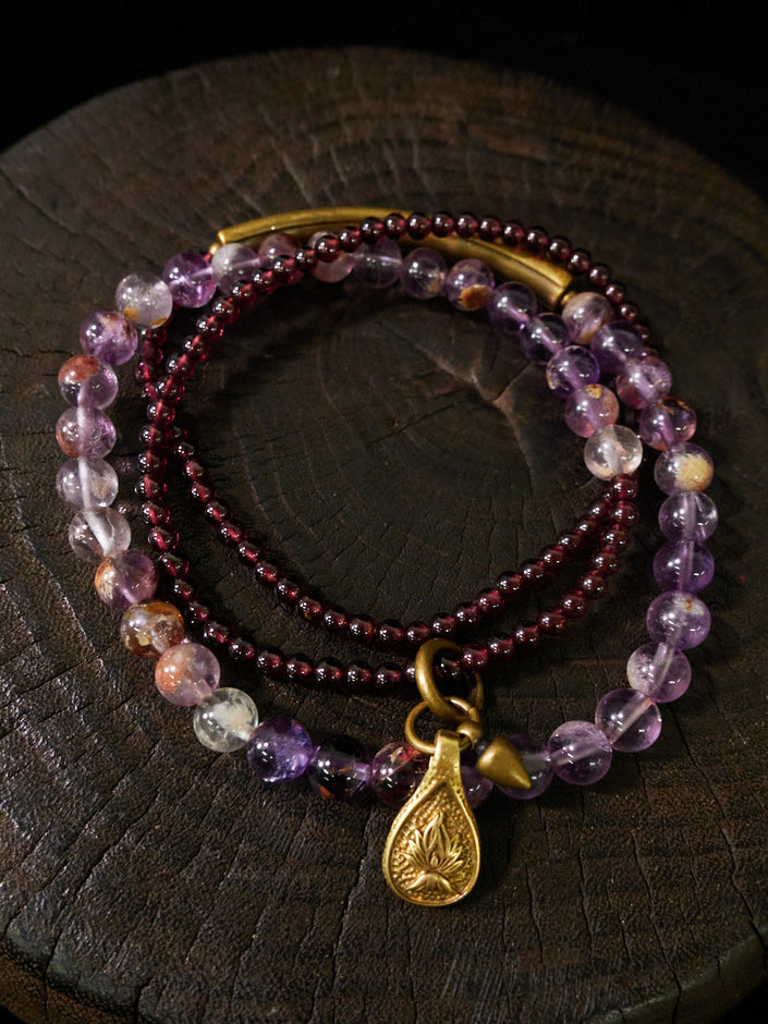 Spiritual Harmony Amethyst Ghost and Garnet Bracelet with Copper
