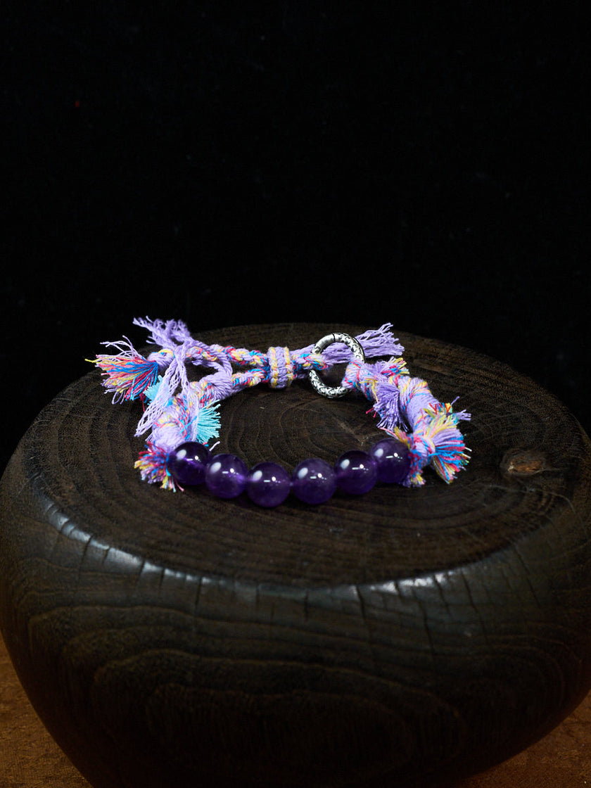 Violet Serenity Amethyst Antique Silver Tibetan Five-Color Cord Bracelet