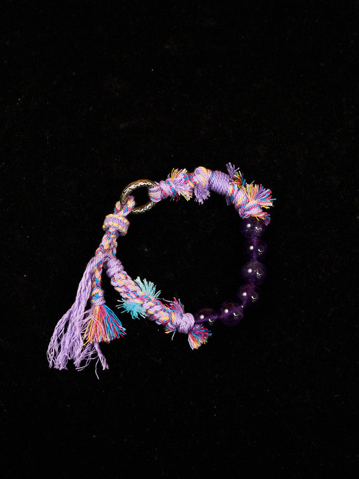 Violet Serenity Amethyst Antique Silver Tibetan Five-Color Cord Bracelet