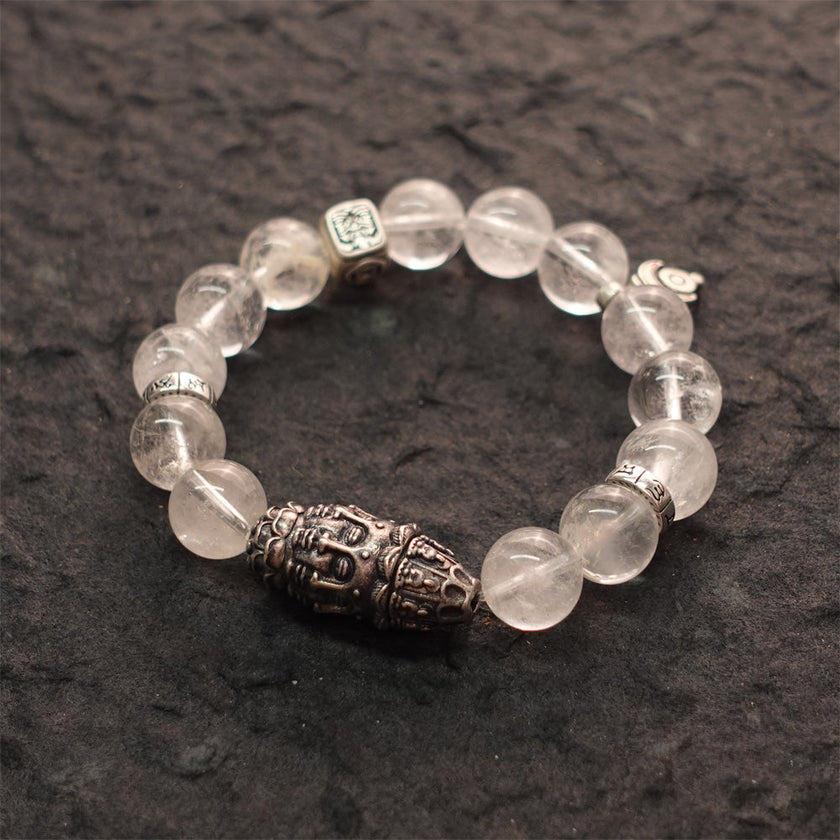 Purity & Wealth Tibetan Clear Quartz Silver Zakhiram Bracelet