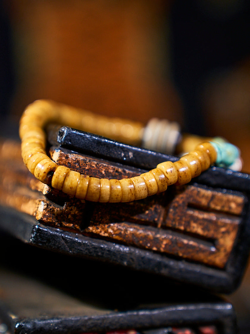 Sacred Protector Turquoise & Yak Bone Stering Silver Bracelet
