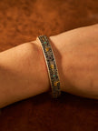 Om Mani Padme Hum Silver Plated Cuff Bracelet with Gold Handmade