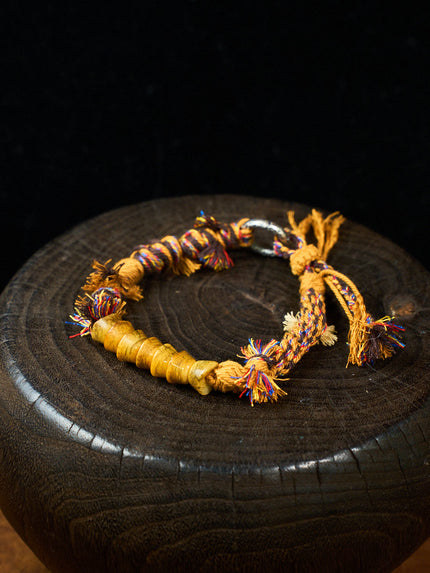 Primal Force Yak Bone Disc Antique Silver Tibetan Five-Color Cord Bracelet