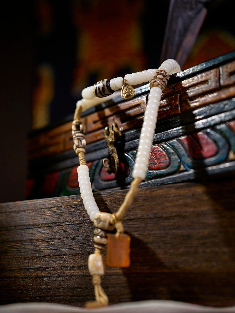 108 Bodhi Seed Yak Bone Agate Mala Bracelet