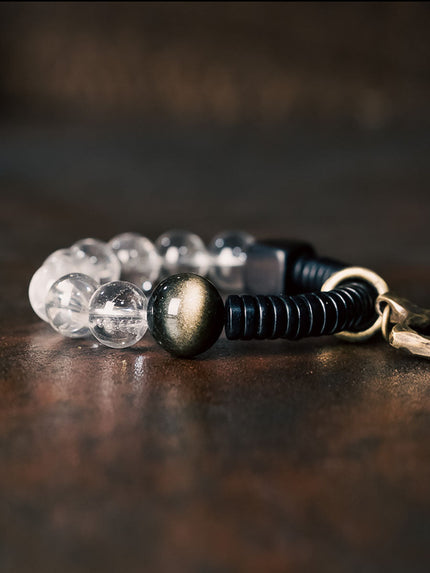 Crystal & Obsidian Harmony Bracelet with Ebony and Brass