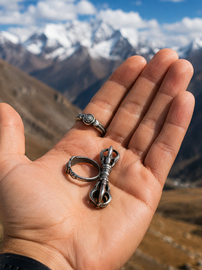 Tibetan Thokcha Vajra Sterling Silver Band Ring