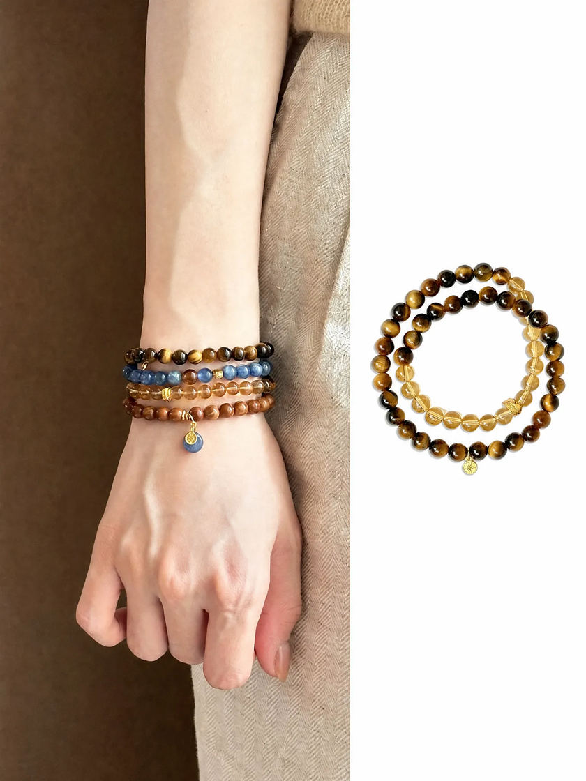 Citrine & Tiger Eye Double-Row Bracelet for Wealth & Fortune