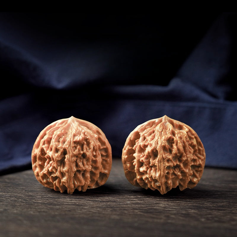 Premium Natural Color Chinese Wenwan Walnut Pair — Stress Relief. Meditation. Natural Patina.