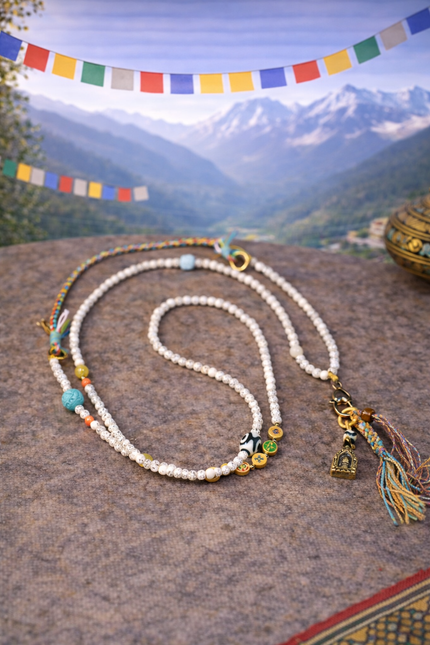Star Moon Bodhi Seed Turquoise Boho Tibetan Mala Necklace