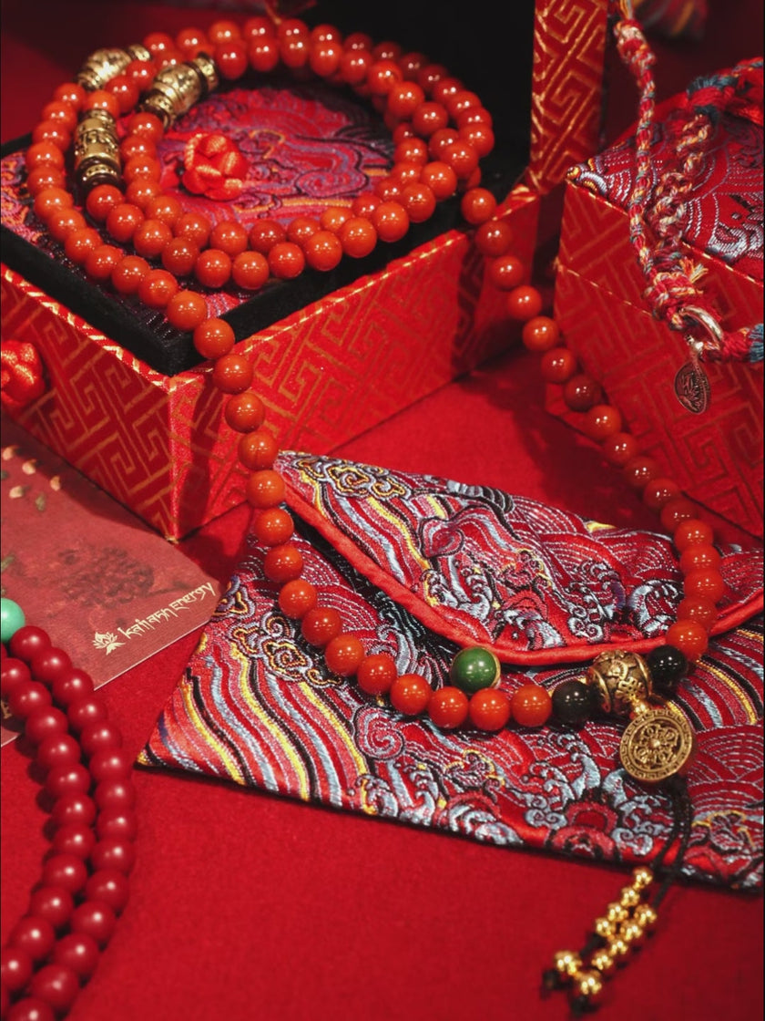 108 Red Agate Copper Mala Necklace