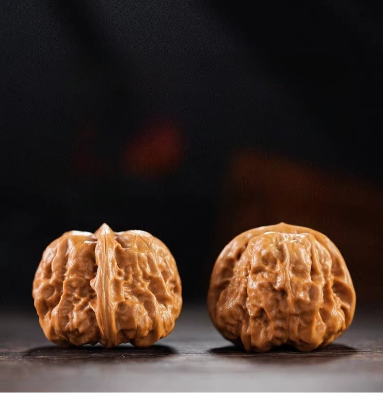 Premium Natural Color Chinese Wenwan Walnut Pair — Stress Relief. Meditation. Natural Patina.