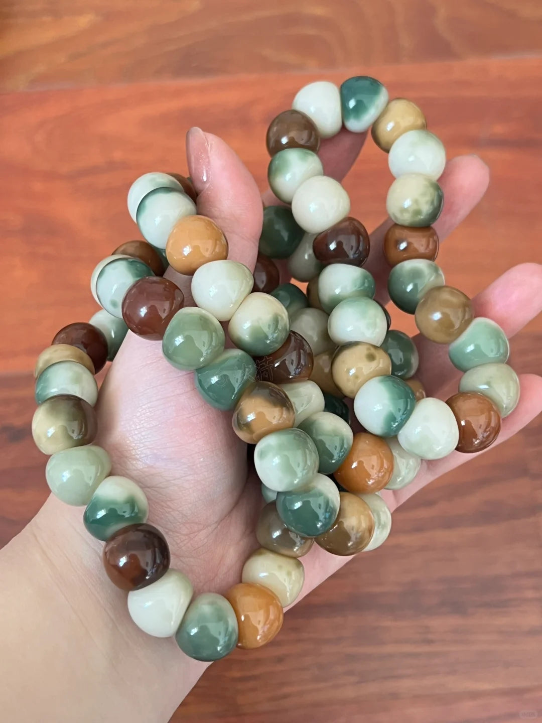 New Colorful Garlic Beads Bodhi Bracelet — Unique Marble Pattern. 14mm. One of a Kind.