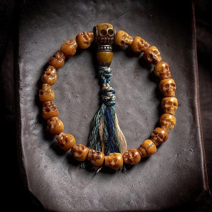 Handcrafted Yak Bone Skull Mala Bracelet: Tibetan Prayer Beads