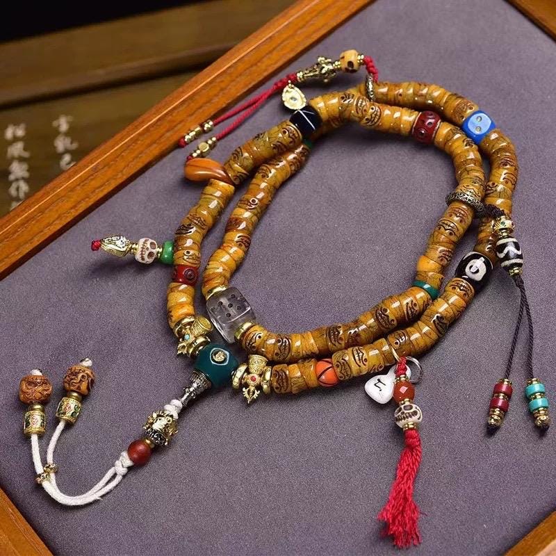 Yak Bone Mala Bracelet: 108 Tibetan Buddhist Prayer Beads