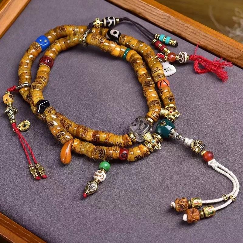 Yak Bone Mala Bracelet: 108 Tibetan Buddhist Prayer Beads