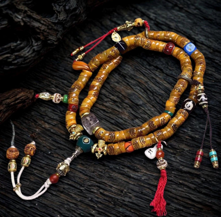 Yak Bone Mala Bracelet: 108 Tibetan Buddhist Prayer Beads