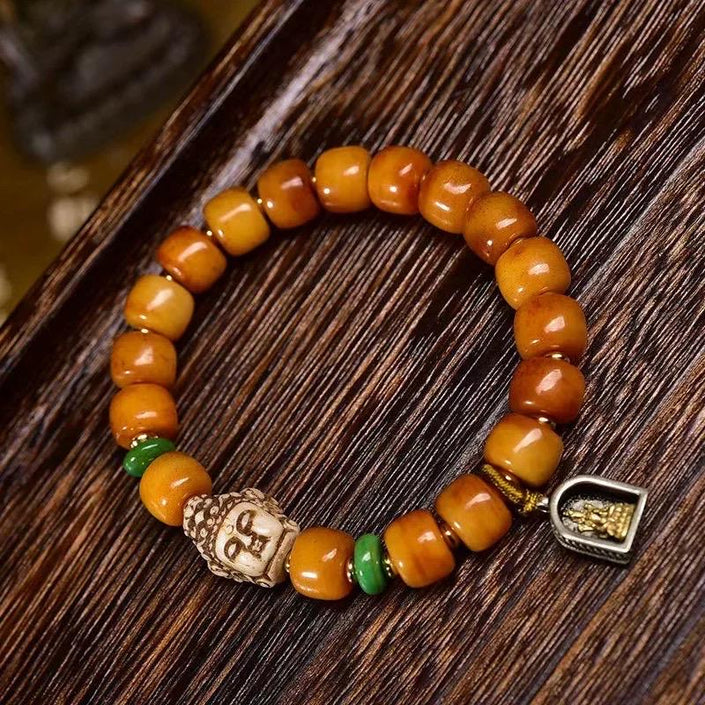 Handmade Tibetan Yak Bone Beads Bracelet, Vintage Mala Barrel Beads Wristband, Retro Tibetan Style Jewelry, Unisex Ethnic Boho Amulet Gift