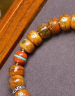 Natural Yak Bone Bracelet with Inlaid Wan Symbol, Tibetan Buddhism Mala Beads Ethnic Prayer Bead Bangle Meditative Zen Jewelry for Men Women