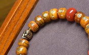 Natural Yak Bone Bracelet with Inlaid Wan Symbol, Tibetan Buddhism Mala Beads Ethnic Prayer Bead Bangle Meditative Zen Jewelry for Men Women