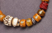 Natural Yak Bone Bracelet with Inlaid Wan Symbol, Tibetan Buddhism Mala Beads Ethnic Prayer Bead Bangle Meditative Zen Jewelry for Men Women