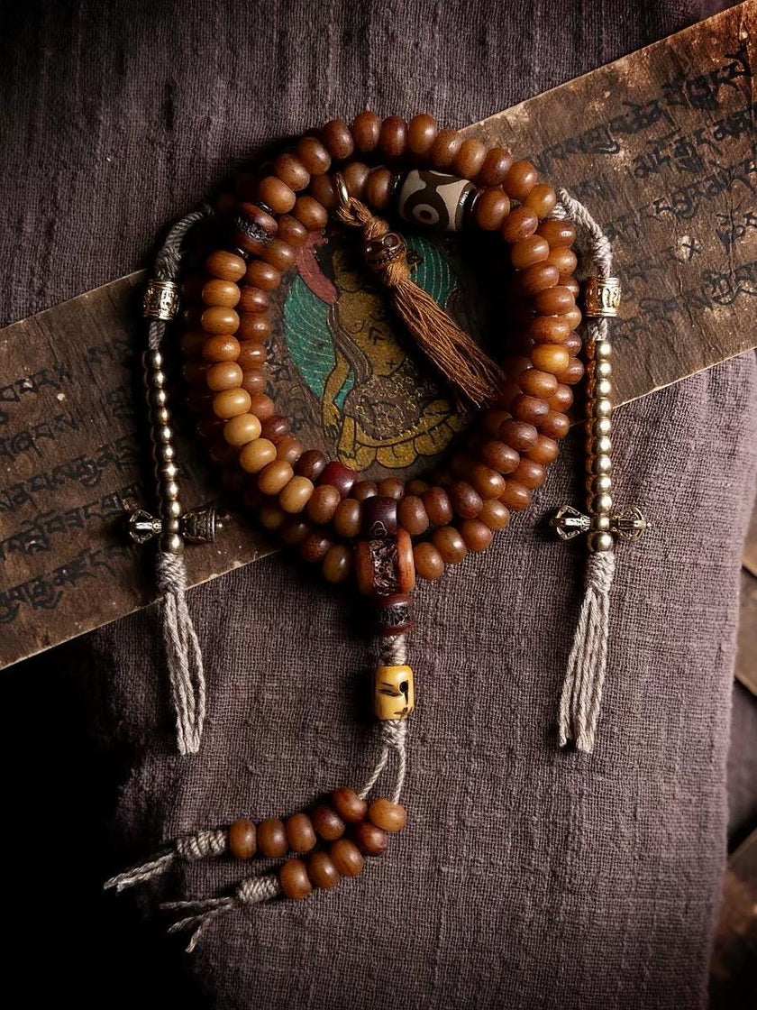 Yak Bone Mala Bracelet, 108 Prayer Beads Necklace, Tibetan Buddhist Gift