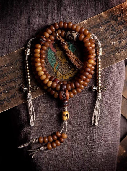 Yak Bone Mala Bracelet, 108 Prayer Beads Necklace, Tibetan Buddhist Gift