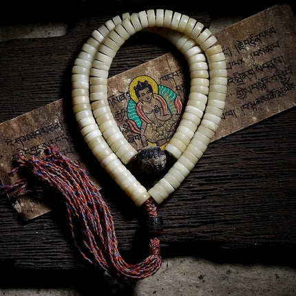 Handcrafted Yak Bone Mala Bracelet: Tibetan Prayer Beads, Spiritual Jewelry