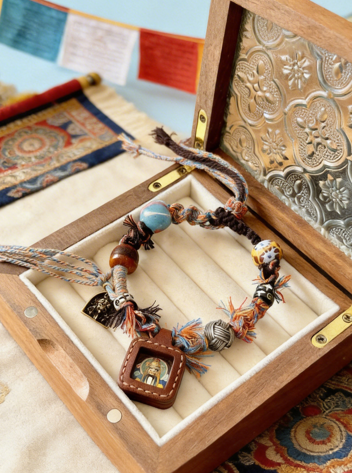 Zakirum Thangka Leather Yak Bone Old Glass Tibetan Cotton Bracelet