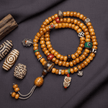 Golden Blessing 108 Yak Bone Dzi Lotus Tibetan Mala Necklace