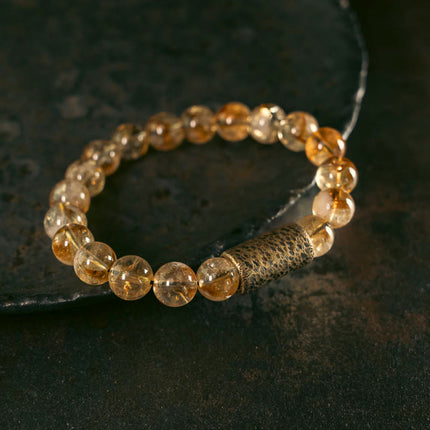 Citrine · Brass Beads Bracelet — 15–18cm. Golden Shield. Warmth + Wealth