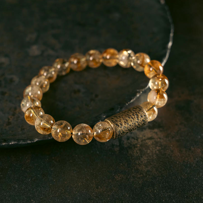 Citrine · Brass Beads Bracelet — 15–18cm. Golden Shield. Warmth + Wealth
