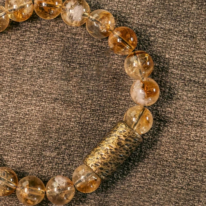 Citrine · Brass Beads Bracelet — 15–18cm. Golden Shield. Warmth + Wealth