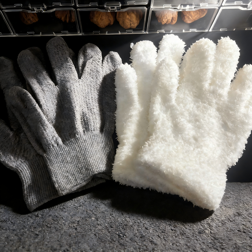 The Patina Care Duo — 2‑Stage Walnut Polishing Glove Set (Clean & Shine)