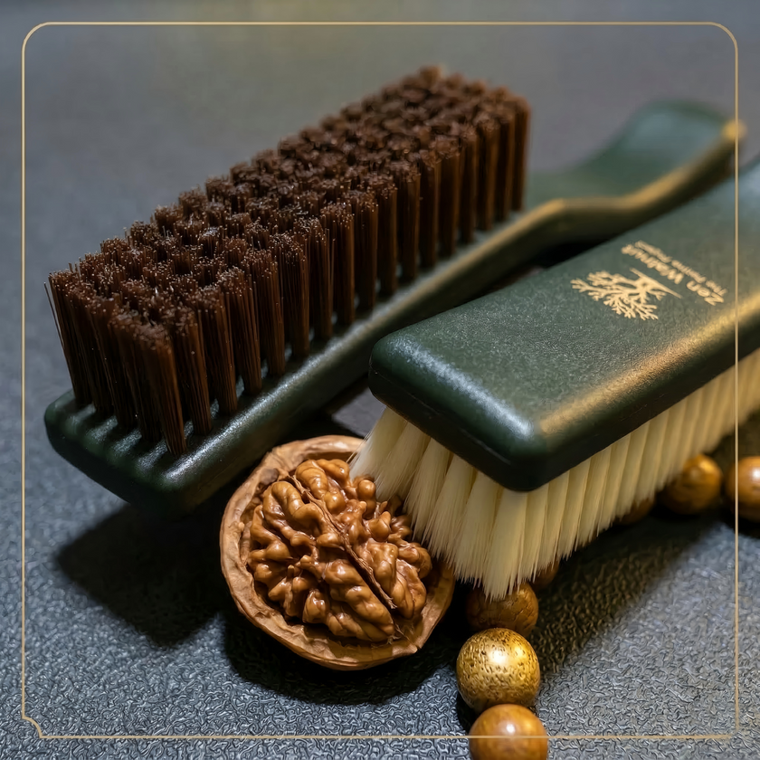 Zen Walnut Professional Patina Brush Set — Dual‑Action Cleaning & Polishing Kit for Wenwan Collector (Set of 2)
