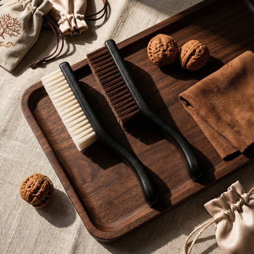 Zen Walnut Professional Patina Brush Set — Dual‑Action Cleaning & Polishing Kit for Wenwan Collector (Set of 2)